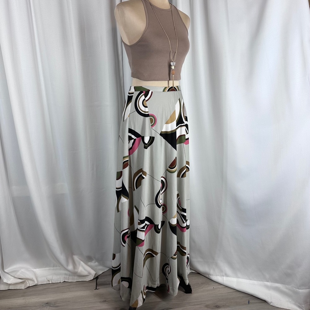 Giraffe Vintage Geometric Abstract‎ Maxi Skirt Grey Black Pink Retro Size 12